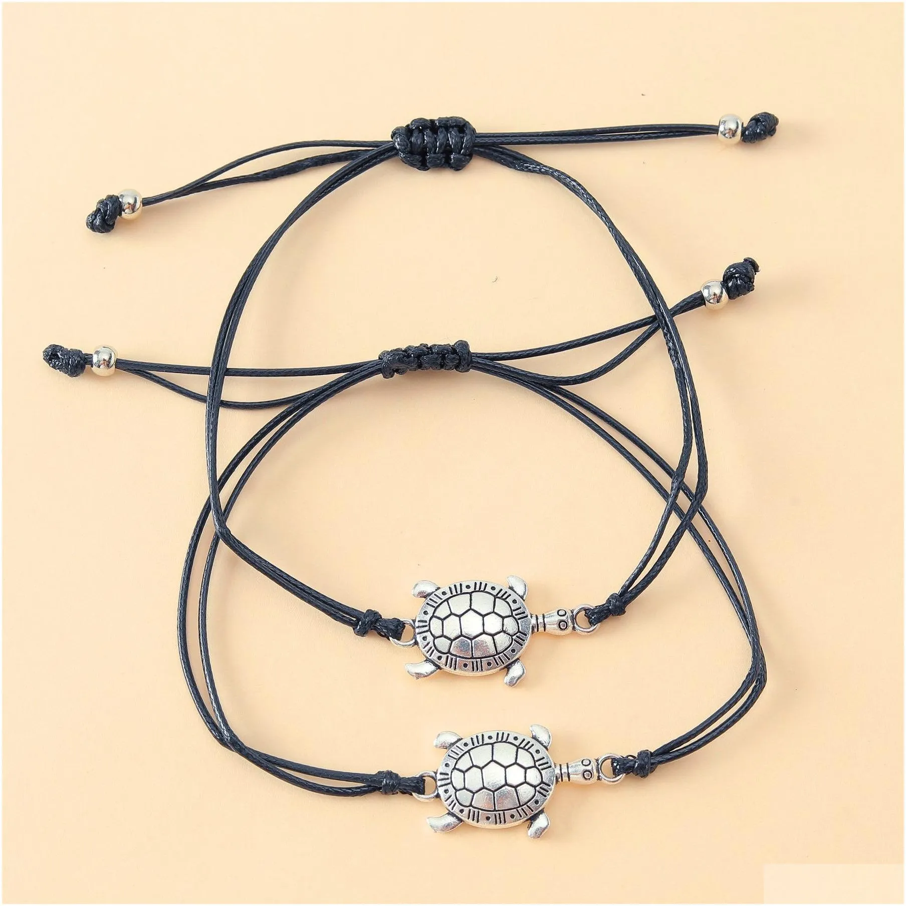 fashion personality small turtle alloy handmade friendship card hand women bracelet adjustable bangle 2pcs/set