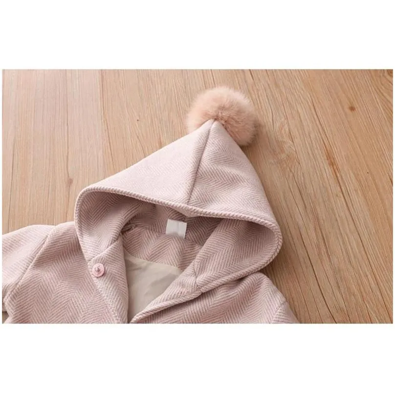 winter jackets hooded hair ball baby clothes 3 4 5 6 7 years toddler kids outerwear fashion wool coat girls clothing 201110