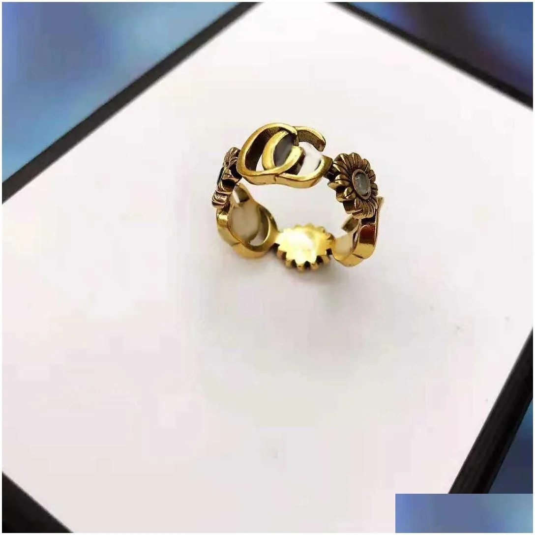 2023 designer jewelry ring bronze double flower turquoise ring for couples