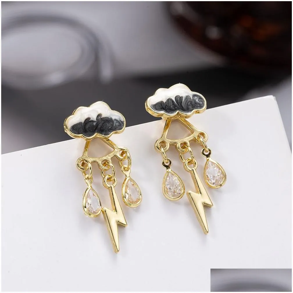 stud original cute cloud blue rain drop dangle earrings for women sweet white glaze charming jewelry