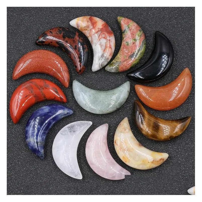 30mm natural crystal reiki healing crescent moon stone hand piece beads mineral crystals tumbled stones gemstones ornament home