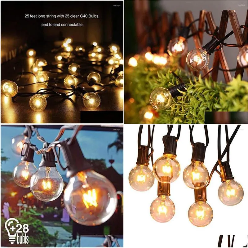 strings g40 warm white light string ip44 waterproof 25 lamp head decoration holiday lights decorative christmas