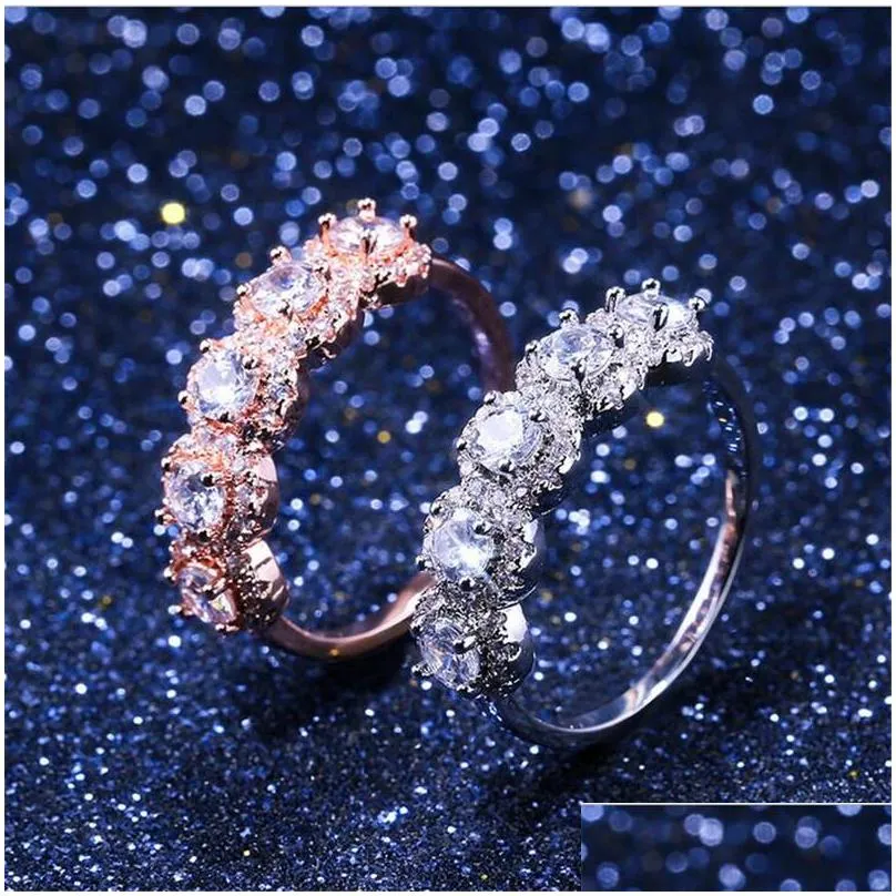 2019 top selling luxury jewelry 925 sterling silver rose gold fill three stone white 5a cubic zirconia eternity women wedding band