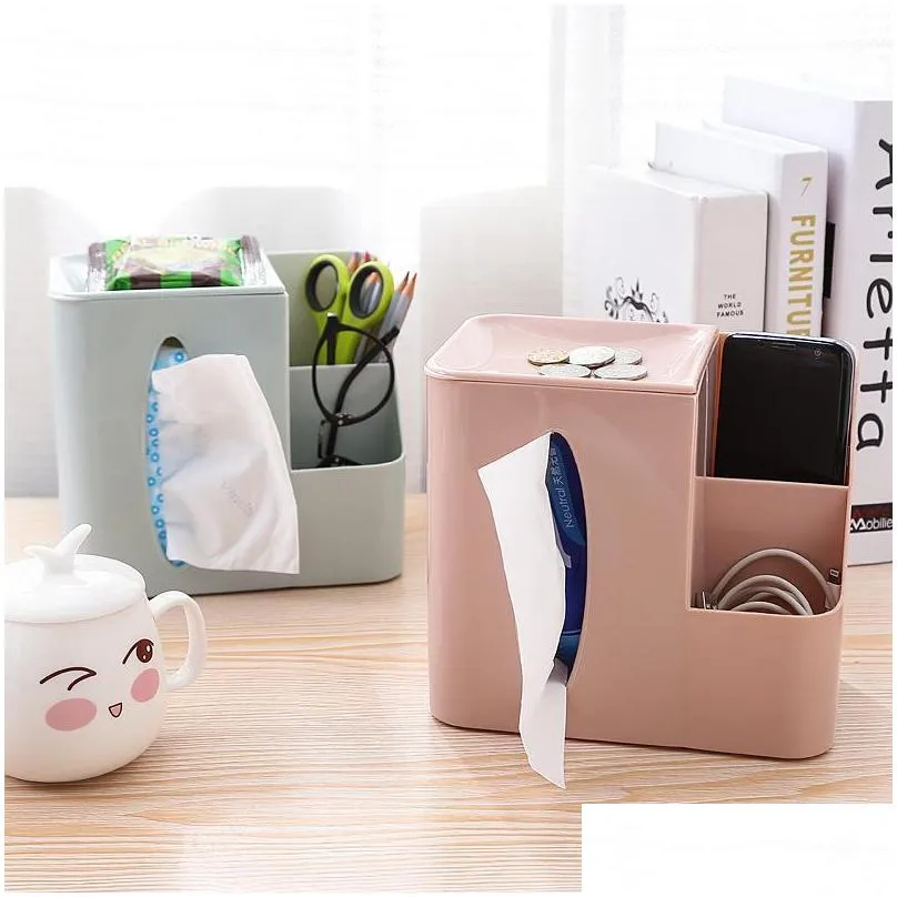 tissue boxes napkins creative multifunction remote control storage box desktop plastic tray of living room bedroom 040 y