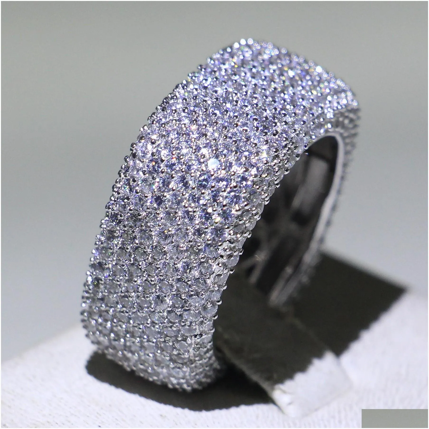 size 510 luxury jewelry 925 sterling silver fill pave mirco full white sapphire cz diamond promise ring wedding women band ring for
