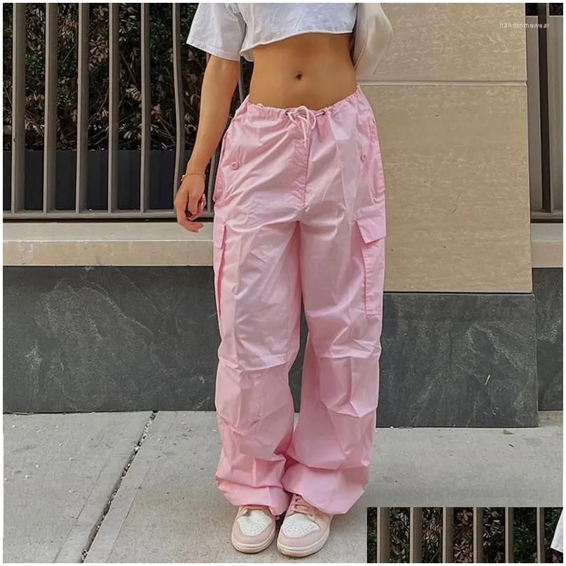 y2k pants oversized drawstring low waist parachute loose fit sweatpants trousers women jogger cargo streetwear outfits