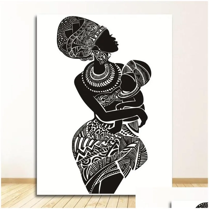 paintings white wall picture poster print home decor beautiful african woman with baby bedroom art canvas painting black and