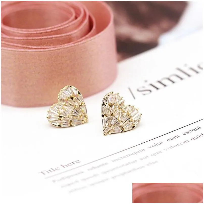 korean luxury jewelry 925 sterling silver gold fill t princess cut white topaz cz diamond cute women stud earring for valentines day