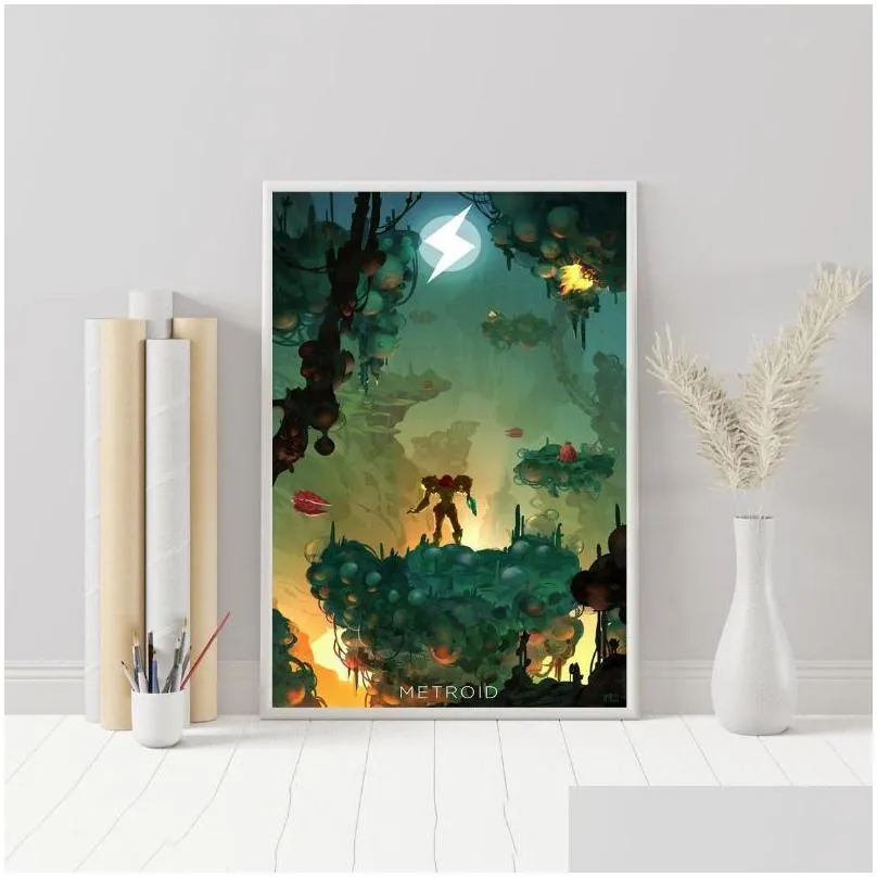 paintings classic metroid video game poster metroid survival fear poster rpg canvas custom alternative artwork gift