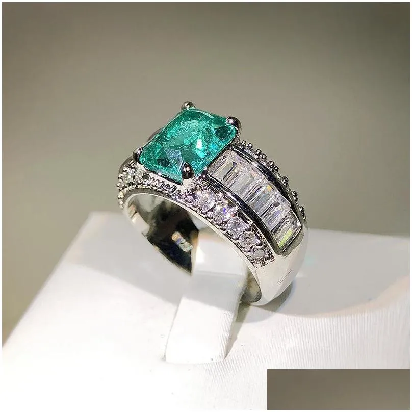 choucong brand wedding rings luxury jewelry 925 sterling silver fill radiant cut emerald cz diamond gemstones party women eternity women engagement band