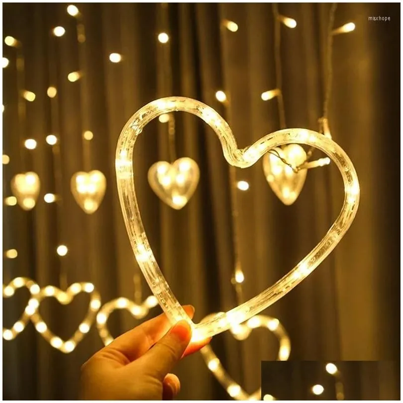 strings 12 heart curtain lights 2.5m outdoor waterproof bedroom home party wedding decoration led love string eu plug