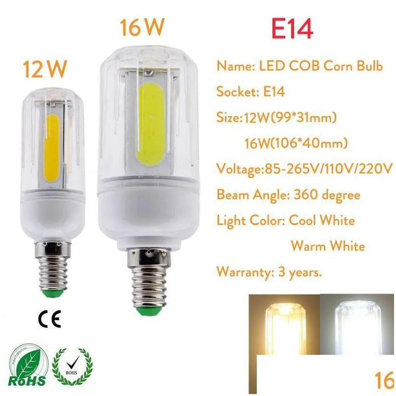 bulbs 5pcs led cob corn light e27 e26 e14 e12 b22 lamps 220v 110v 12w 16w bright white ampoule bombilla for home house bedroomled