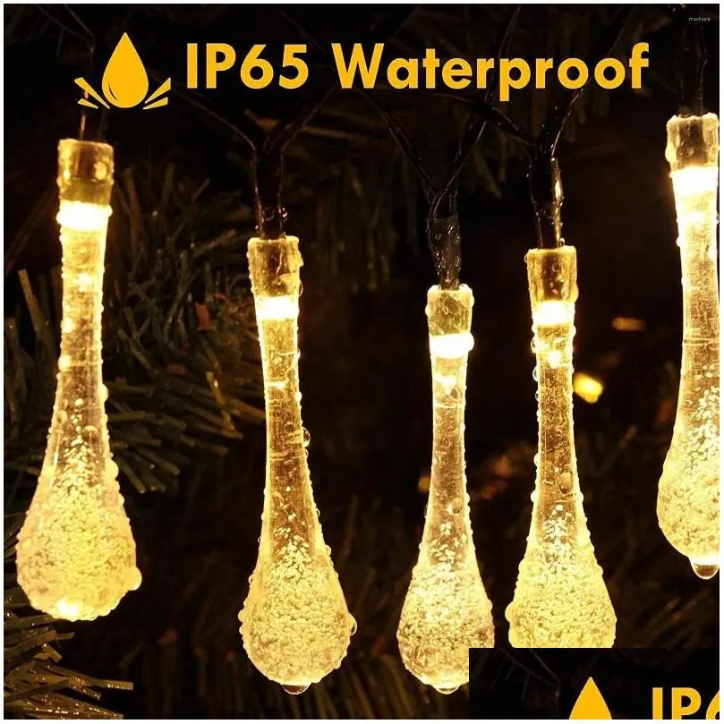 strings christmas decoration solar string lights outdoor 12m 100leds fairy water drop for year/wedding/xmas/party decor