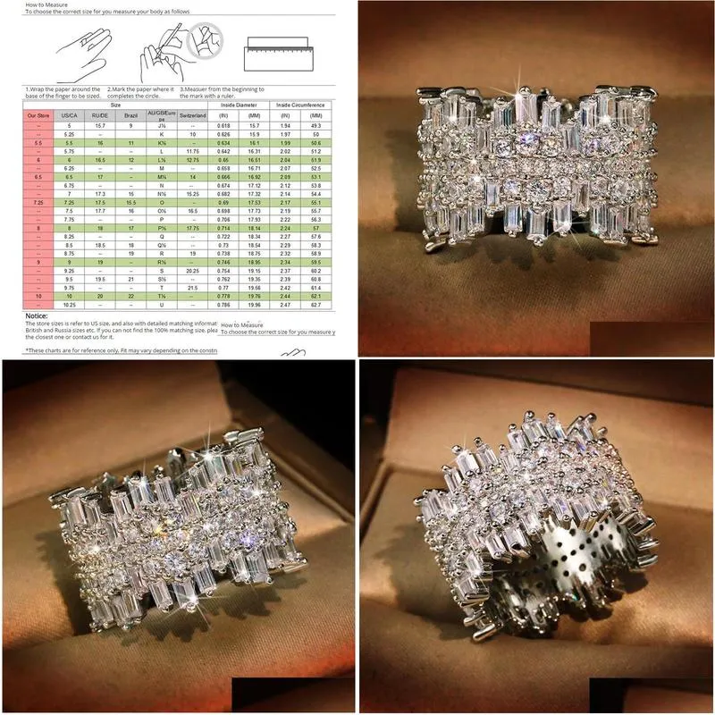 sparkling luxury jewelry top sell 925 sterling silver full princess cut white topaz cz diamond gemstones party women wedding band ring