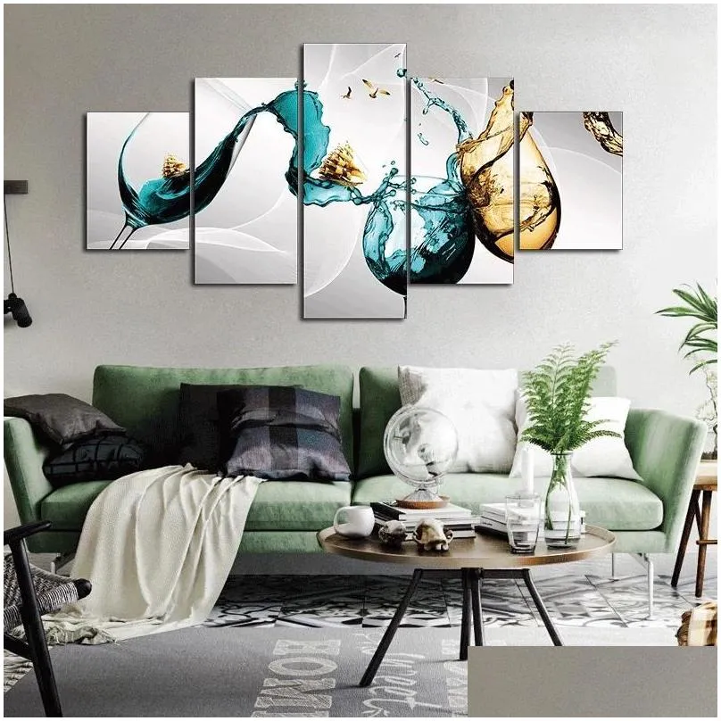 paintings 5 panels wine glass abstract luxury canvas art painting prints modern wall decorative picture for living room home decor