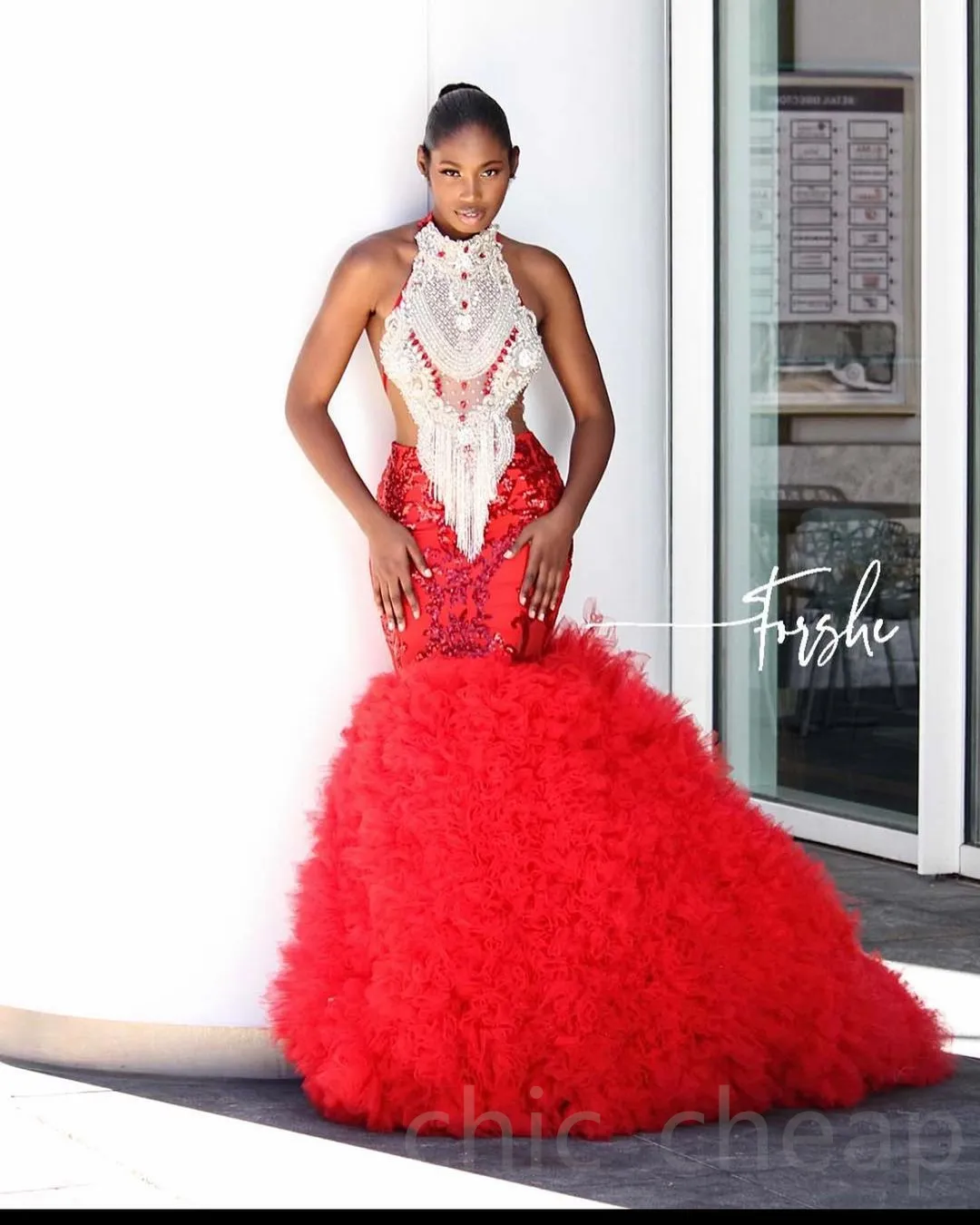 2023 Arabic Aso Ebi Red Mermaid Prom Dresses Lace Beaded Crystals Evening Formal Party Second Reception Birthday Engagement Gowns Dress ZJ4043
