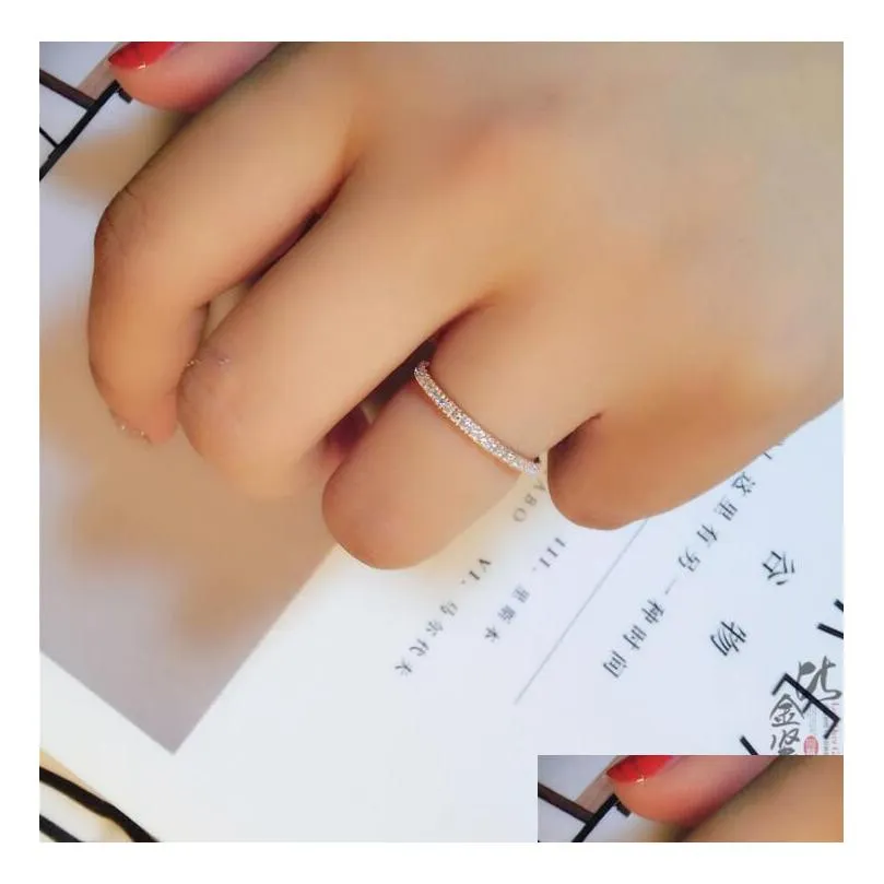 sweet cut simple fashion jewelry 925 sterling silver rose gold fill pave white sapphire cz diamond eternity women wedding band ring