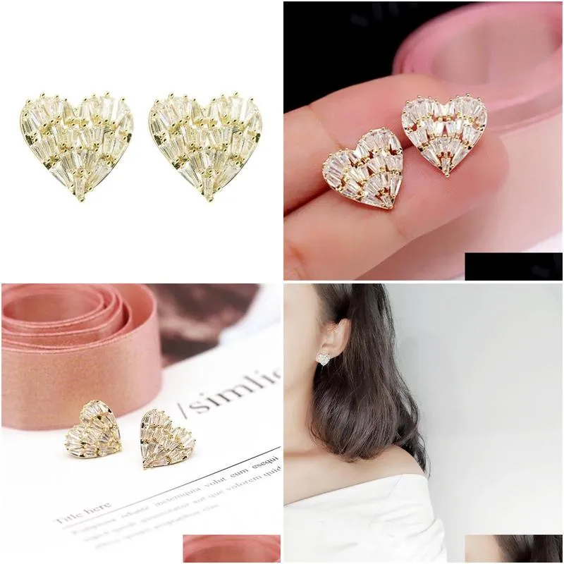 korean luxury jewelry 925 sterling silver gold fill t princess cut white topaz cz diamond cute women stud earring for valentines day