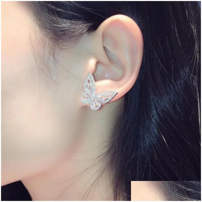 2021 new women fashion jewelry 925 sterling silver princess cut sweet cute white topaz cz diamond ins popular wedding butterfly earring