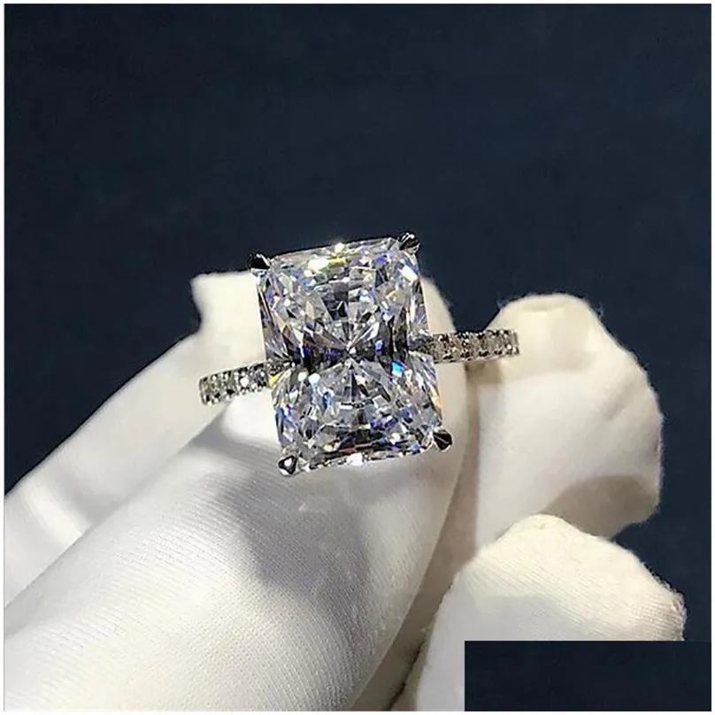5ct stunning luxury jewelry 925 sterling silver princess cut white topaz cz diamond eternity ring women wedding engagement band ring