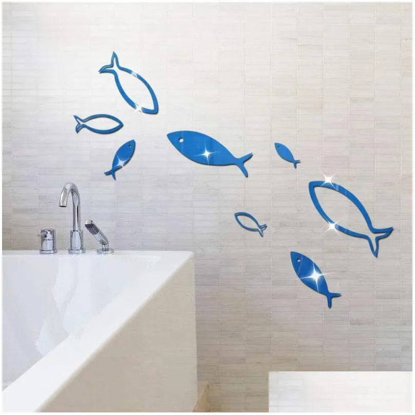 wall stickers 8 pcs litter fish acrylic mirror bedroom living room decor home decoration accessories