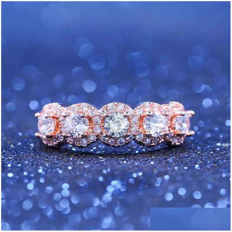 2019 top selling luxury jewelry 925 sterling silver rose gold fill three stone white 5a cubic zirconia eternity women wedding band