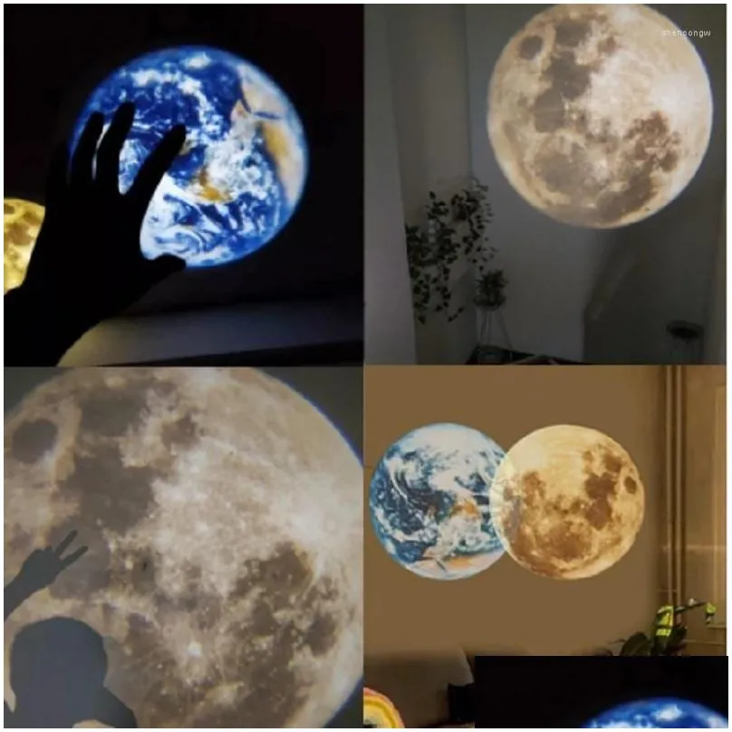 night lights earth moon led projection light with tripod decor desk lamp cute for kids bedroom decoration atmosphere