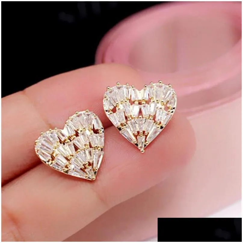 korean luxury jewelry 925 sterling silver gold fill t princess cut white topaz cz diamond cute women stud earring for valentines day