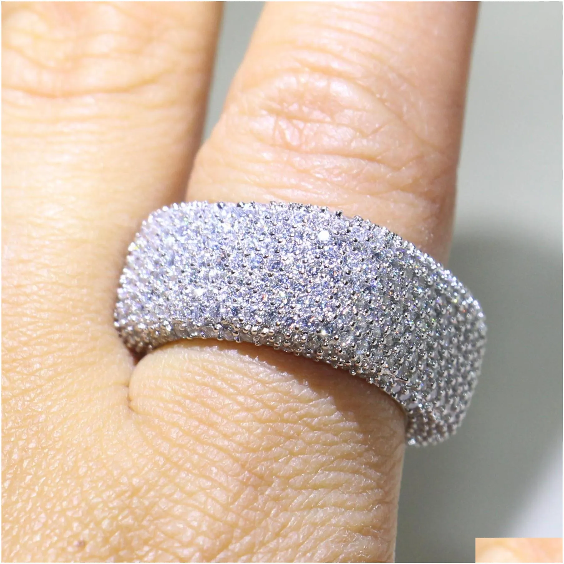 size 510 luxury jewelry 925 sterling silver fill pave mirco full white sapphire cz diamond promise ring wedding women band ring for