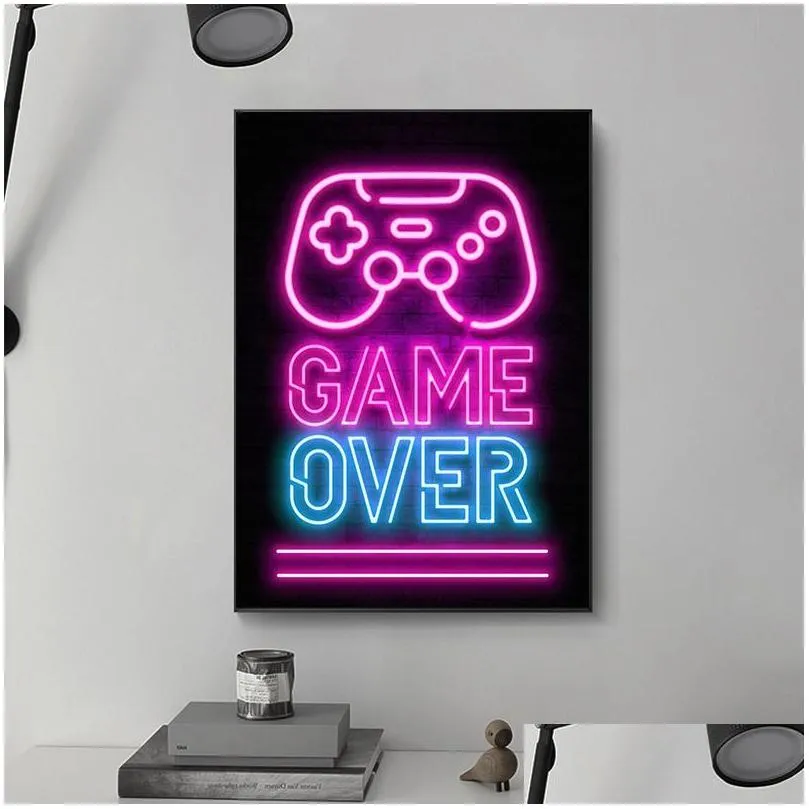 paintings neon sleep gamer art canvas painting wall poster game repeat gaming prints picture for kids boys room decorative playroom