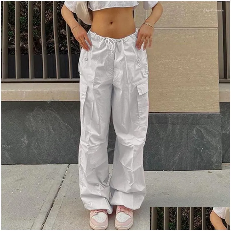 y2k pants oversized drawstring low waist parachute loose fit sweatpants trousers women jogger cargo streetwear outfits