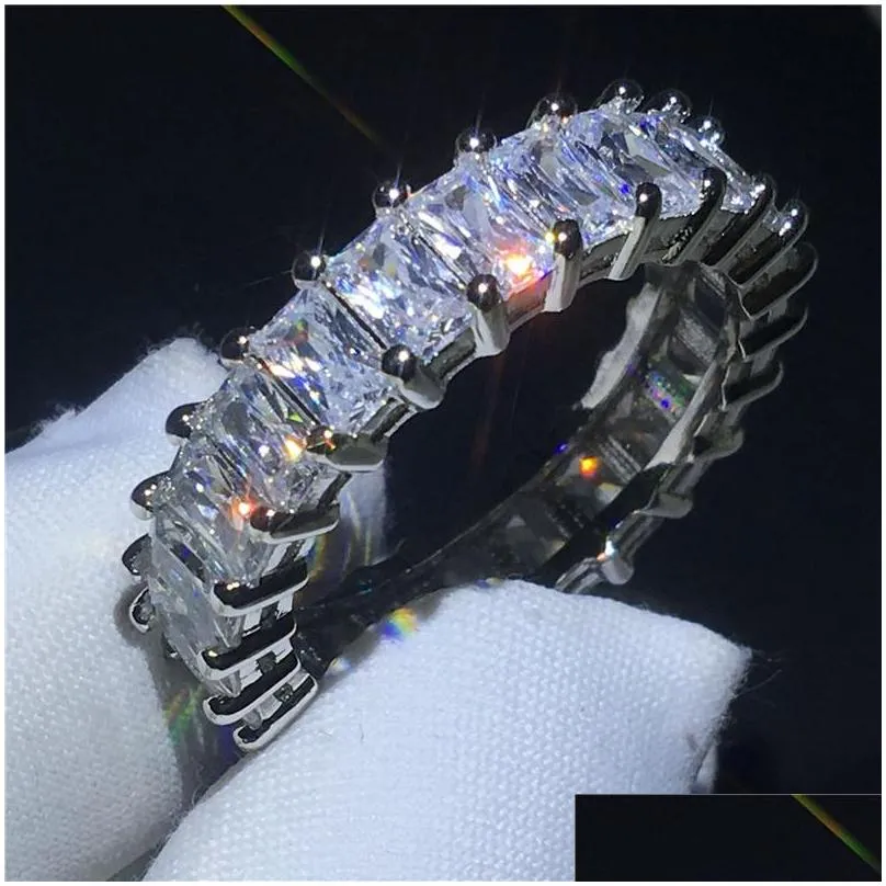 choucong top selling never fade sparkling luxury jewelry 925 sterling silver princess cut white topaz cz diamond promise wedding bridal ring