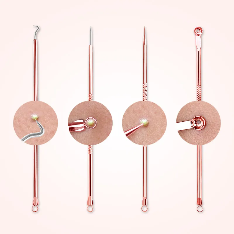 Sliver/ Rose Gold Blackhead Remover needle Comedone Acne Pimple Belmish Extractor Vacuum Blackhead Spoon for Face Skin Care Tool 