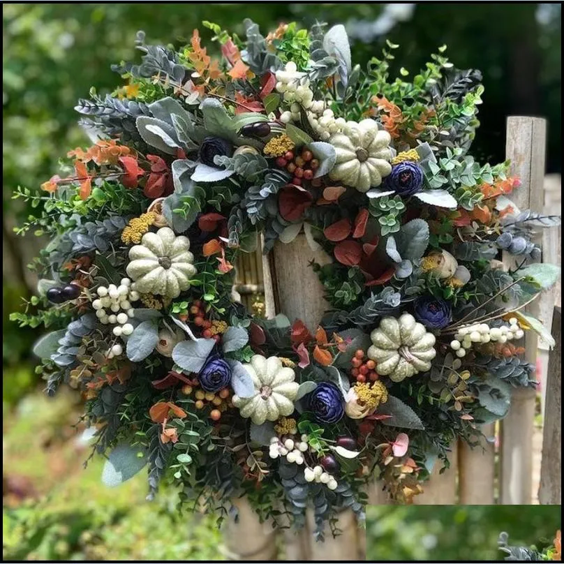 christmas decorations autumn sale handmade white pumpkin wreath ranunculus home wedding year decoration fake plants artificial flowers