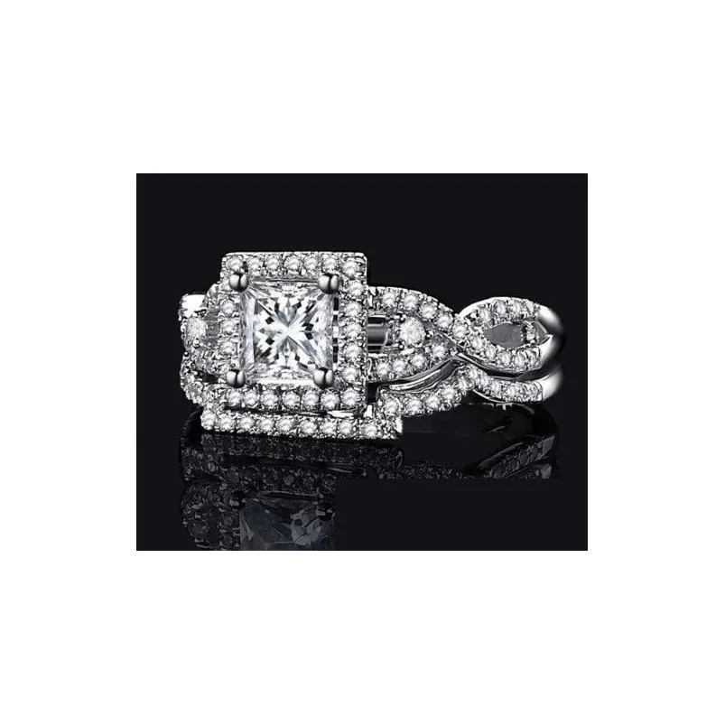 wholesale professional pave setting jewelry 925 sterling silver white sapphire princess cut simulated diamond wedding bridal women ring
