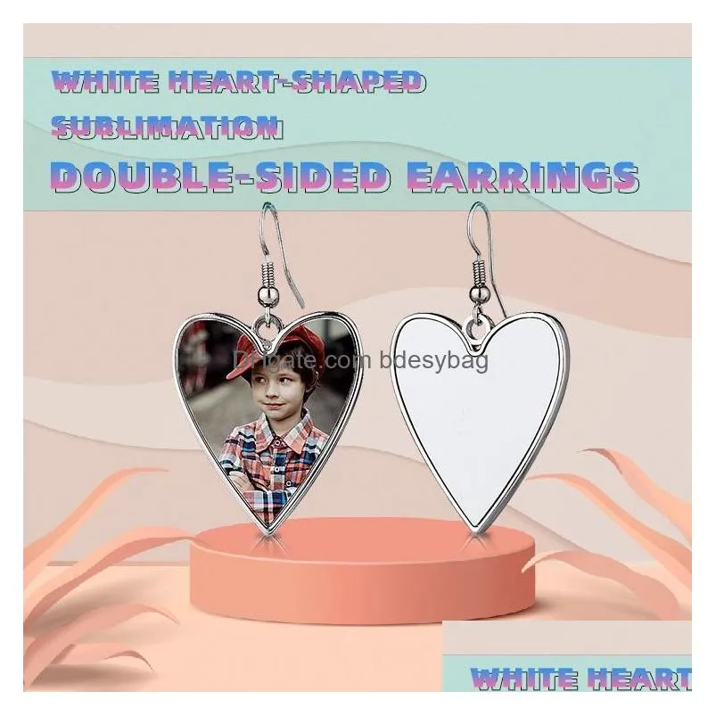 Heart Shaped Sublimation Earrings Blanks Metal Teardrop heat press Printing Blank Earring Pendant with Hooks for DIY Jewelry Making