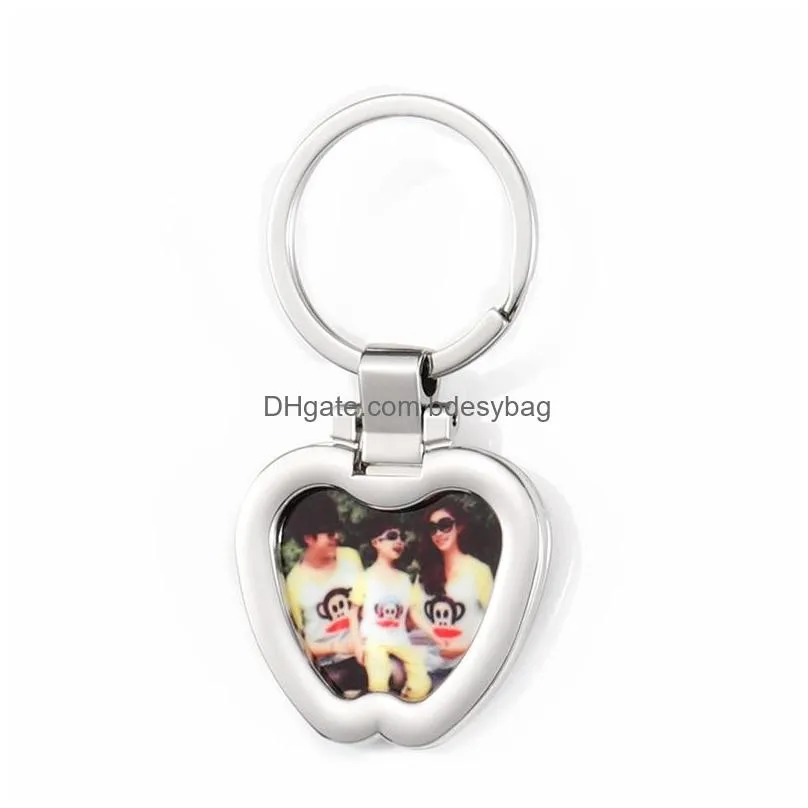 Sublimation Blanks Keychain Metal Charm Heat Transfer Blank Board heart round square Rings Photo Frame Key chain for DIY Crafts