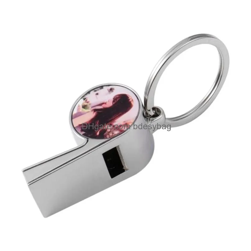 Sublimation Blank Whistle Heat Transfer Keychain Personalized DIY printing Creative Gift Pendant Key Ring Blanks