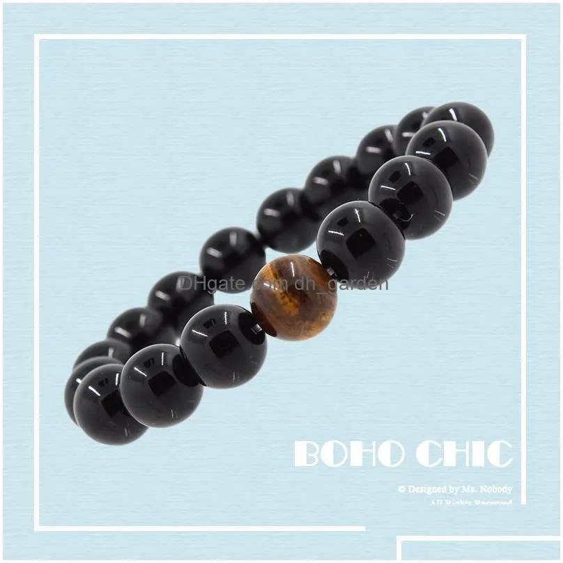 2017 wholesale alloy metal barbell black natural black onyx stone beads fashion bracelets men women stretch gift yoga bracelet