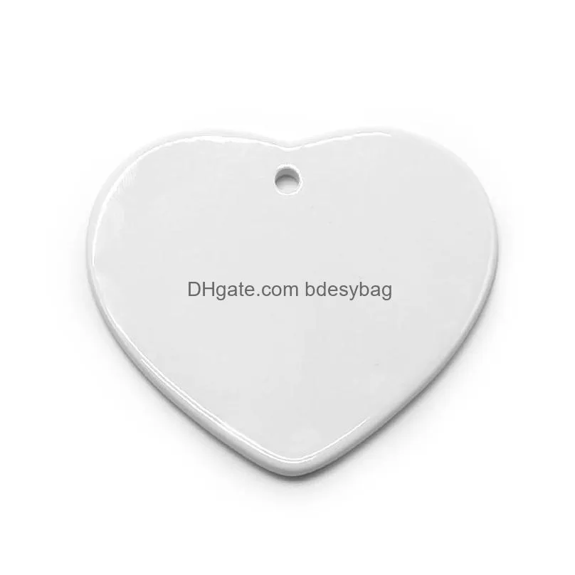 Sublimation Blank Ornament White Ceramic 3 Inch Round Heart Star tree Porcelain Pendant with Gold String for Christmas Tag blanks