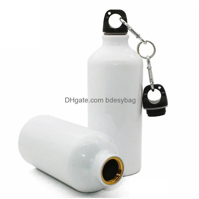600mL Sublimation White Blank Water Bottle Heat Press Aluminum Sports Bottles Flask With Carabine