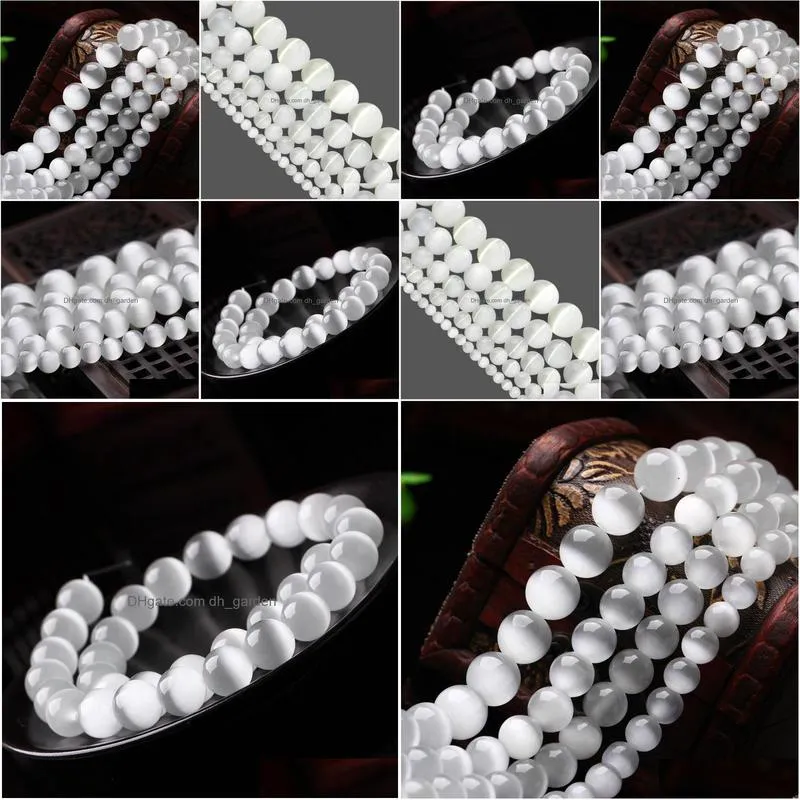 8mm fashion 4/6/8/10/12mm natural stone white cats eye stone loose bead for jewelry making diy bracelets necklaces