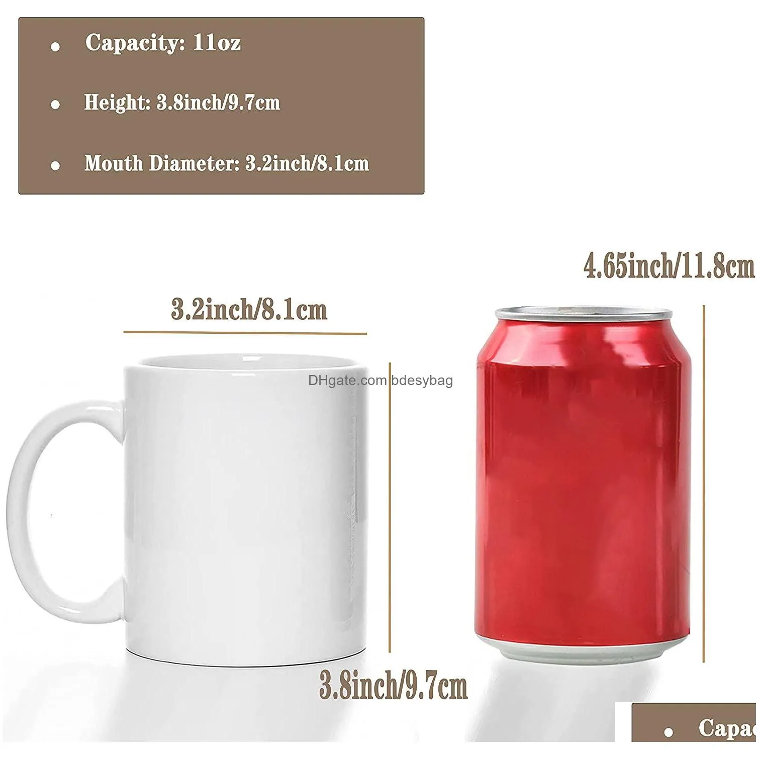 11 oz Sublimation Blank Ceramic Coffee Mugs White Mug Blanks for Coffee Soup Tea Milk Latte Hot Cocoa