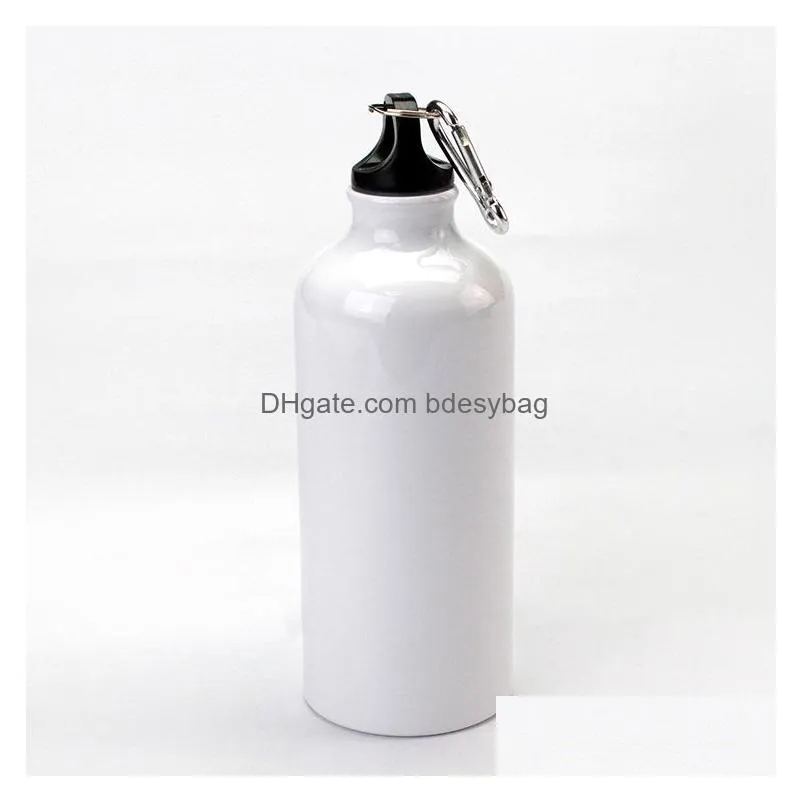 600mL Sublimation White Blank Water Bottle Heat Press Aluminum Sports Bottles Flask With Carabine