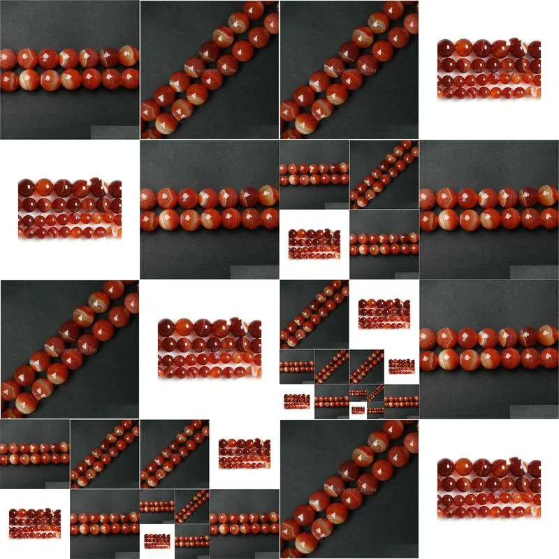8mm natural stone red orange stripe agat round loose beads 4 6 8 10 12mm pick size for jewelry making