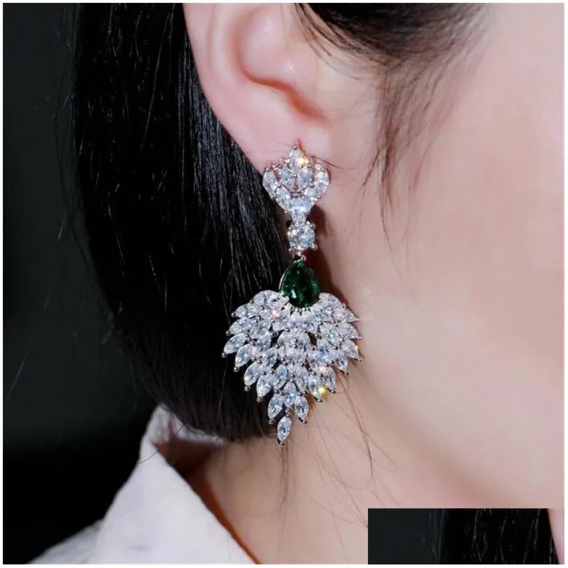 choucong unique long dangle earrings luxury jewelry 925 sterling silver marquise cut white topaz emerald gemstones party women wedding drop earring for lover