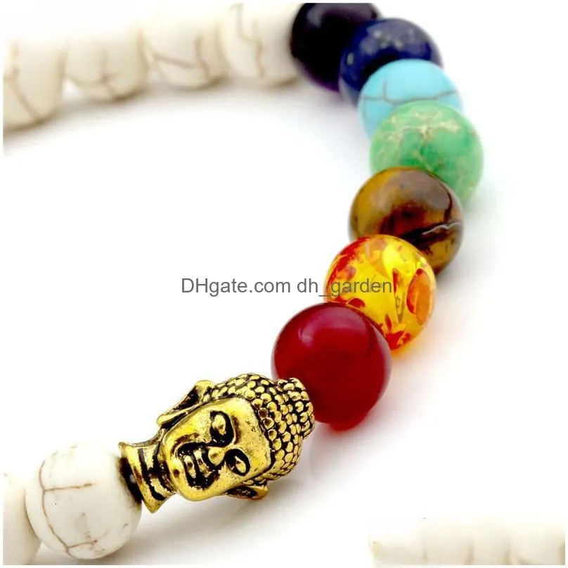 8mm white stone black lava beads 7 chakra healing balance buddha bouddha bracelet yoga reiki prayer bijoux mothers day