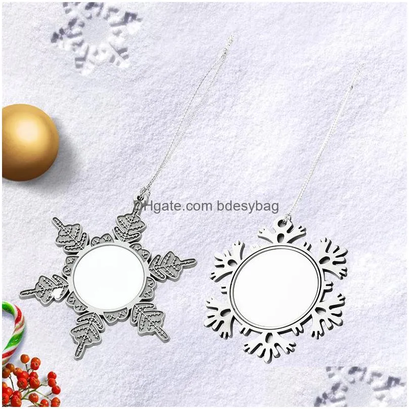 Sublimation Blank Snowflake Ornament Metal Christmas Pendant Unfinished Hanging Decorations Heat Press Dectors Blanks with Chain for Party DIY Craft