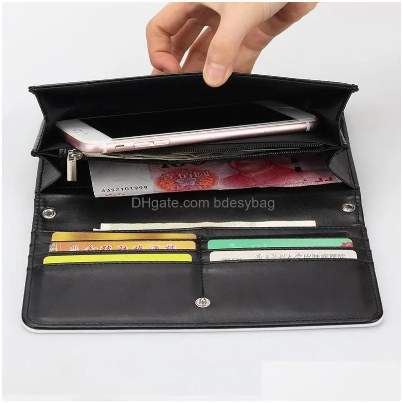 Sublimation Wallet Blank Fashion Ladies Leather Clutch Wallets Large Capacity Secure Buckle Leather Wristlet Bag DIY Craft Long Purse for Women