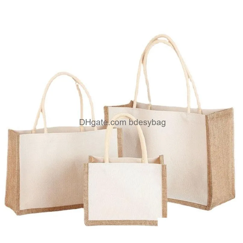 Sublimation Blank Polyester canvas tote bag Waterproof PE film lined Linen jute shopping bag natural eco friendly Totes Blanks